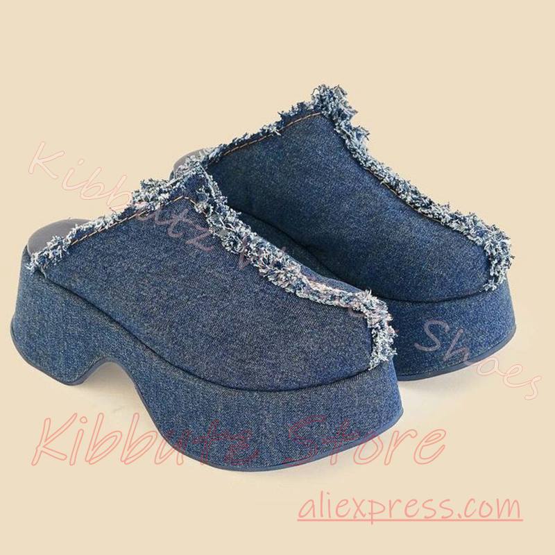 Denim Platform Mules Slipper W - đánh giá và giá Street Fashion Y2K